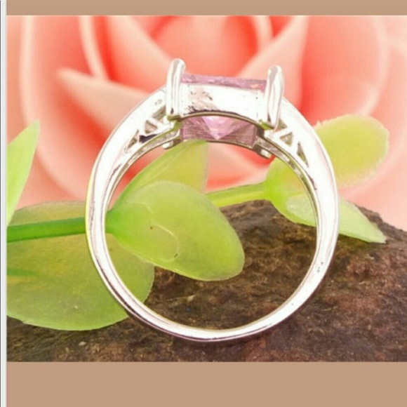 🟢 5/45 Princess Cut Silver 925 Light Pink Ring - Picture 3 of 8